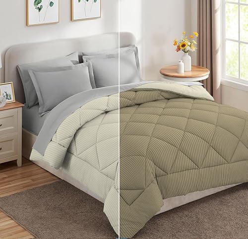 Image of Amazon Brand - Umi AC Comforter Double Bed | AC Blanket Double Bed | 220 GSM Ultra Super Soft Microfiber Reversible Lightweight All-Weather Bed Comforter /Duvet /Quilt (90 inchX86 inch Inche, Beige & Mustard)