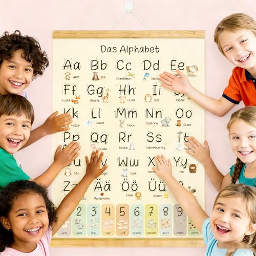 ABC Lernposter für Kinder 30x40 cm, Buchstaben A-Z & Zahlen Lernhilfe, Montessori Lehrmaterial, Vorschule Kindergarten Grundschule, Dekoration für Kinderzimmer & Klassenzimmer