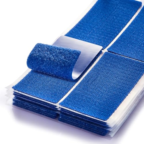 Image of ECOHomes (2x4 Inch, 20 Sets) Strips with Adhesive for Fabric, Blue | No Sew, Stick On for Fabric, Sticky Back for Clothes, Curtains, Heavy Duty, Double Sided Hook and Loop Hem Tape Fasteners