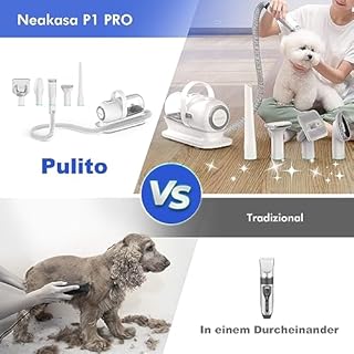 Neakasa P1 PRO Kit per toelettatura e aspirazione a Vuoto per Animali Domestici, Tosatrice per Cani e Gatto Pelo Lungo Professionale (Bianco)