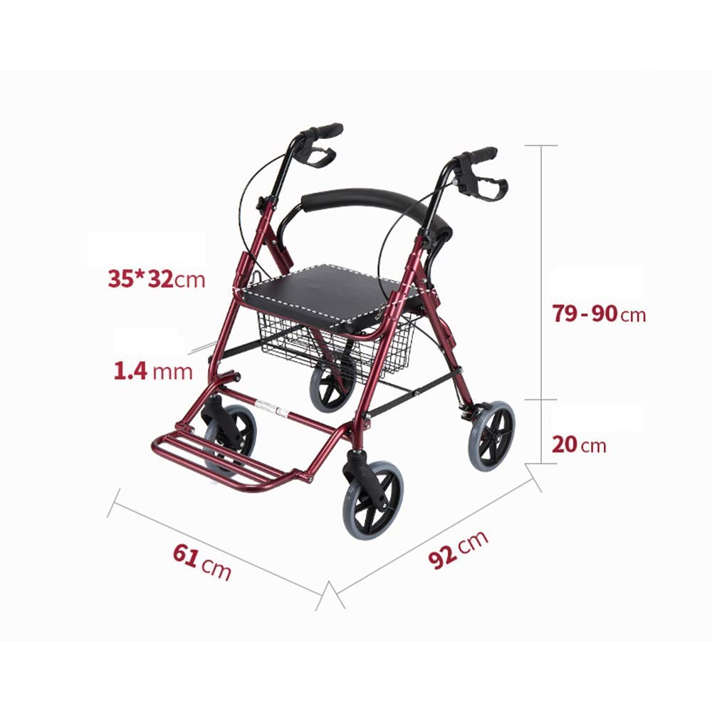 Deambulatore Elettrico per Sedia a rotelle con Sedile, deambulatore in Lega di Alluminio con Ruote da 8 Pollici Supporta Fino a 350 libbre, deambulatore Medico, Bordeaux Interesting