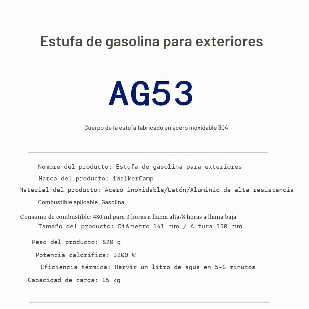 AG53 - Estufa de gasolina para exteriores, estufa de aceite de camping, mini estufa portátil integrada, adecuada para senderismo, viajes en motocicleta, mochileros, acero inoxidable de