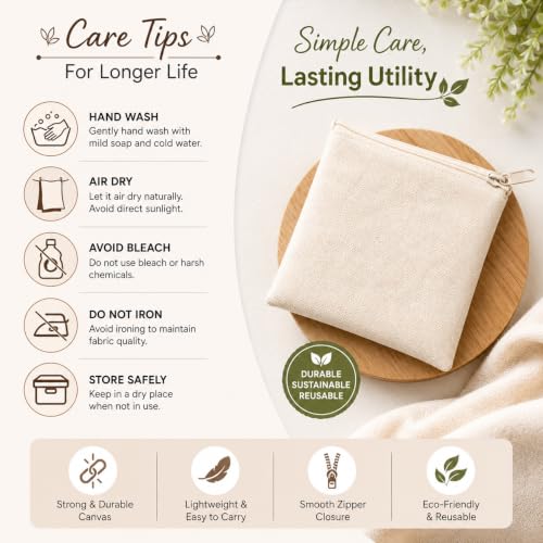 Image of Canvas by DIY Mini Chain Pouch 4x4 Inch | Multipurpose Cotton Canvas Storage Bag with Chain & Zip | Lightweight Portable Pouch for Coins, Keys, Earbuds, Cash, Cards & Accessories