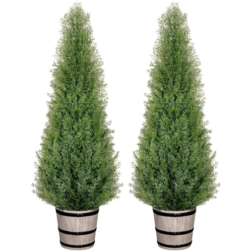 Arborvigro Artificial Cedar Trees 4FT Faux Cedar Topiary Evergreen Plants Outdoor...