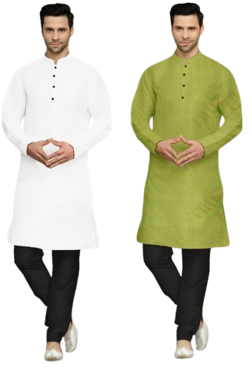 Men’s Festive Cotton Kurta Size XXL Set of 2 | Stylish Ethnic Wear for Wedding, Puja & Party (Green and White)-image-33