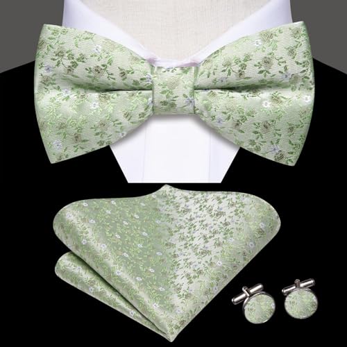 Image of Hi-Tie Bow Ties for Men Pre-Tied Pocket Square with Cufflinks Mens Bowtie Sets for Wedding Formal Party