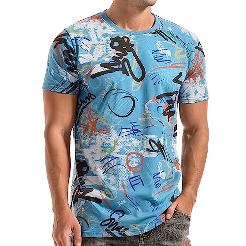 RONOMO Herren Mode Krawatte Dye T-Shirt Casual Print T-Shirt Graffiti T-Shirt(TY Blau L)