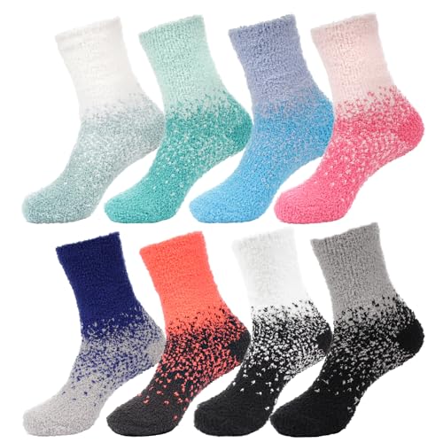 Image of BambooMN Colorful Fuzzy Socks - Assorted Super Soft Warm Microfiber Comfy Home Socks - Value Pack