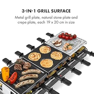 KLARSTEIN Fonduelette XL - Gril raclette et fondue 3 en 1, 1650 W, gril 3 en 1: plaque métal/pierre naturelle/crêpes, éléments chauffants en inox, jusqu'à 12 pers., revêtement antiadhésif - noir