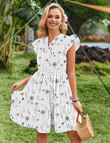Image of HOTOUCH Women Printed Dress for Summer Short Ruffle Sleeve Dress Tiered Mini Dress with Pockets