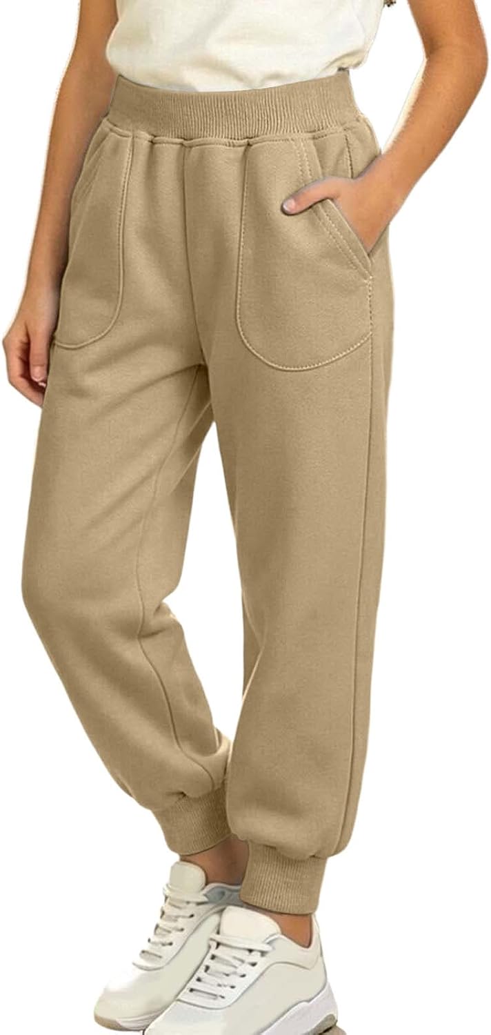 Oplxuo Kids Jogger Sweatpants Elastic Waist Side Pockets Cuffed Trousers