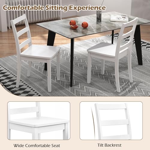 Image of COSTWAY Dining Chairs Set of 4, Mid-Century Modern Wooden Chairs, White | Farmhouse Armless Kitchen Side Chairs with Curved Backrest and Rubber Wood Legs, for Home Dining Room, Kitchen, Restaurant