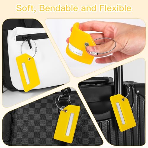 2 Pcs Silicone Luggage Tag for Suitcases with Stainless Loop, 8 Pcs Luggage Wheel Covers, Wear-Resistant, Anti-Noise, Silicone Luggage Wheel Protective Covers for 2-2.4" Spinner Wheel. (Yellow)3