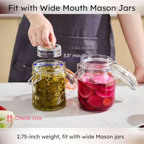 Image of Jillmo 4 Pack Glass Fermentation Weights with Easy Grip Handle for Wide Mouth Mason Jar, Perfect for Fermenting Sauerkraut, Vegetables, Pickles and Other Fermented Food