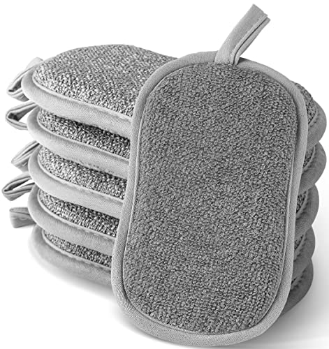 6 Eponge Reutilisable Lavable Vaisselle en Microfibre pour Cuisine Plaques Poêles Salle de Bain Lavable en Machine Alternative à l'éponge Jetable (6 Gris)
