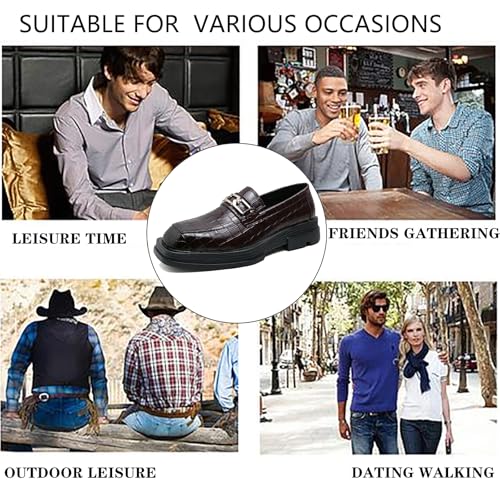 Men's Leather Crocodile Printed Square Toe Loafers with Chain Decor Retro Comfort Platform Non-Slip Slip-ON Dress Business Shoes for Work Party Causal Walking Driving Shoes4