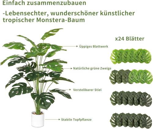 71CM Künstliche Pflanze Große, Tropische Palme Gefälschte Monstera Baum im Topf Kunstpflanzen Faux Pflanze für Outdoor Indoor Haus Garten Büro Dekoration – Bild 6