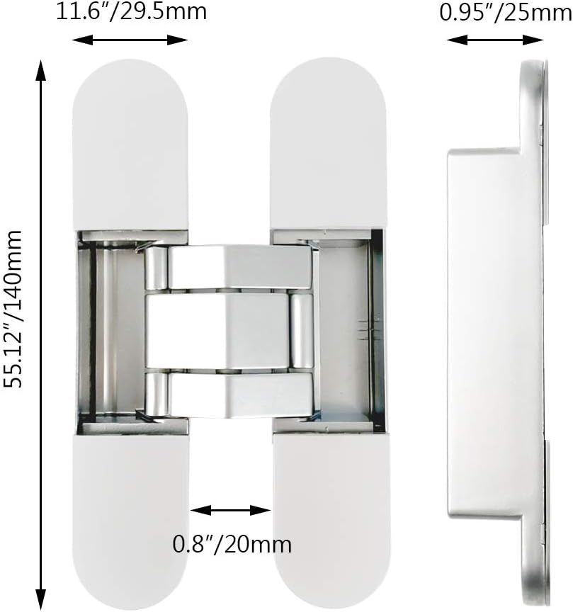 Invisible Hinges Concealed Door Hinge Heavy Duty Hidden Hinge Up to 132lbs 3-D Adjustable - Silver -1 Pair