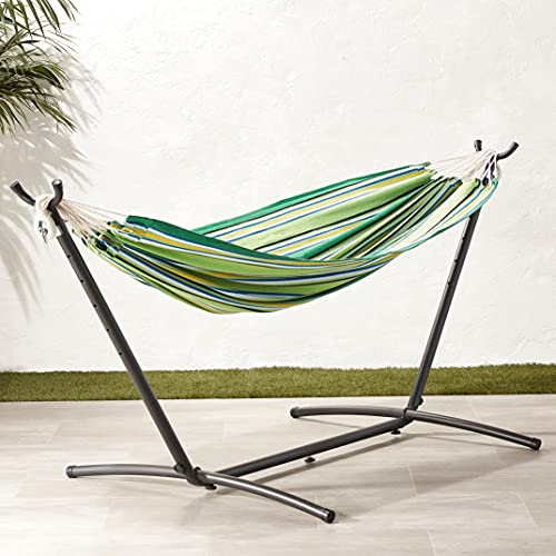 Image of Amazon Basics Double Hammock with 9-Foot Space Saving Steel Stand and Carrying Case, 450 lb Capacity, Vigor Green, 110 inch x 47 inch x 43 inch