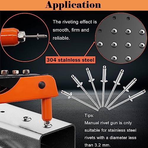 Image of 100pcs 1 /8 x 1 /2 inch 304 Stainless Steel Pop Rivets, 3.2 x 12.7mm Blind Rivets for DIY /Automotive Repairs /Furniture