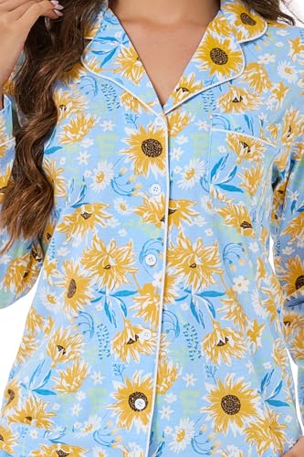Image of LUBOT 100% Cotton Pajamas for Women Pajama Set Soft 2 Piece Sleepwear PJ Set Long Sleeve Knit Button Cozy Loungewear XS-XXL