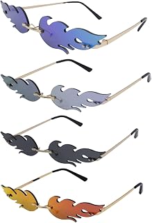 Rimless Flame Shaped Sunglasses,4 Paris Fire Flame Sunglasses for Women Men Fire Shape Glasses Eyewear for Party