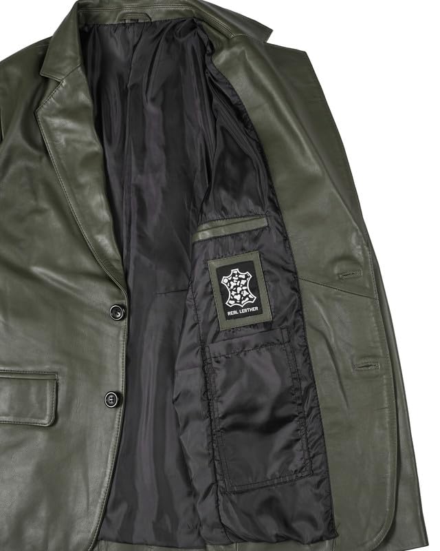 Image of Blingsoul Mens Leather Blazer Jacket - Real Lambskin Sport Coat with Notch Lapel Collar