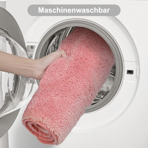 SOANNY Badematten Set 2-teilig, rutschfest & Waschbar, Luxus Dicke Mikrofaser Badezimmerteppich, 50x80 cm Badvorleger & 50x50 cm Toilettenmatte, Rosa – Bild 7