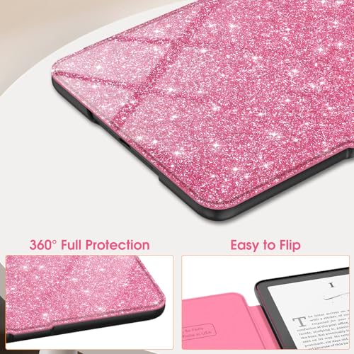 Image of Fintie Case for 7 inch All-New Kindle Paperwhite (12th Generation, 2024) and Kindle Colorsoft Signature Edition - Slim Lightweight Shell PU Leather Protective Cover with Auto Sleep /Wake, Magenta Glitter
