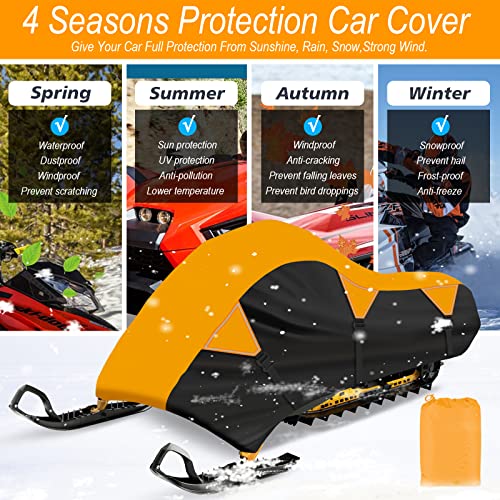 Autolion Snowmobile Cover 600D Heavy Duty Indoor Outdoor Durable Waterproof Sled Ski Cover Elastic Bottom Can Be Trailerable (Orange M Fits Length 115"X 51"X 48") #TOP6
