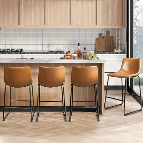 Image of Waleaf 26 Inch Counter Height Bar Stools Set of 4, Faux Leather Bar Chairs