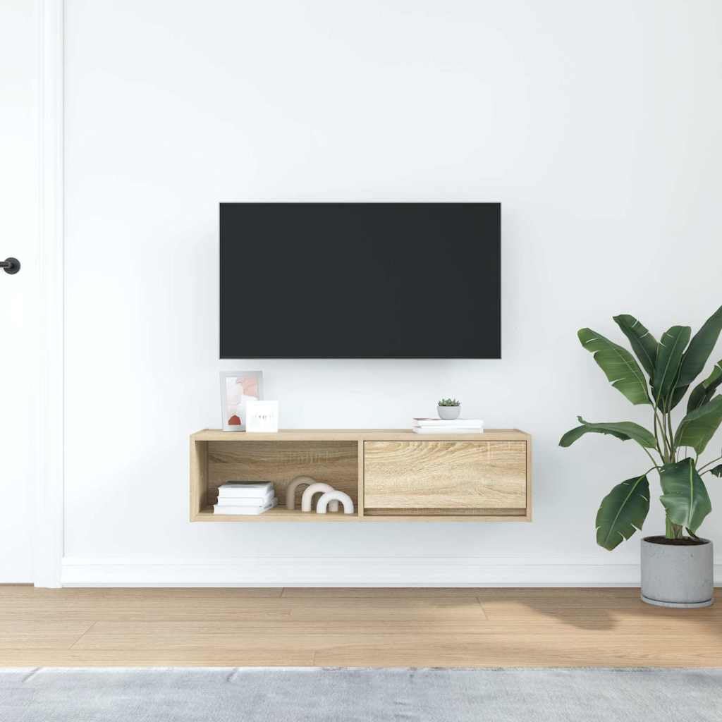 Dąb Sonoma szafka pod telewizor, 100 x 31 x 25,5 cm, materiał drewnopochodny, montaż ścienny, miejsce do przechowywania do salonu, konsola medialna