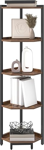 Miniatura 7 de Estante esquinero, estantería de esquina, estante de almacenamiento con marco de metal, soporte para plantas, estantería de esquina para sala de