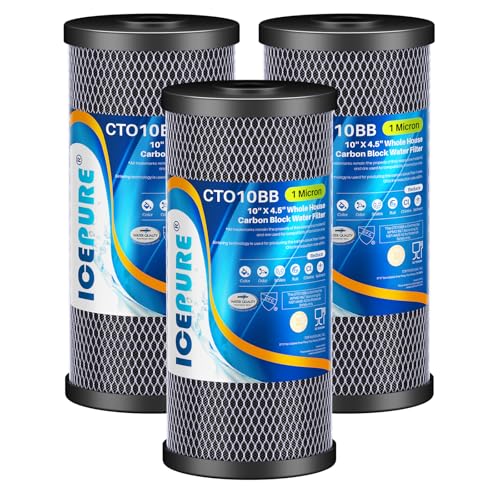 ICEPURE 10'X4.5',1 Microns Whole House Sediment Activated Carbon Water Filter Compatible with Dupont WFHDC8001,EP Series,EPM Series,CB-BB-10, GE FXHTC, GXWH40L, GXWH35F, GNWH38S, CTO10BB,3PACK