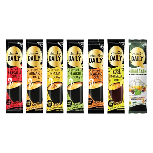 Image of Chaizup Daily 1 Min Instant Tea Premix - 7 Flavors | 5 Sachets Each | 35 Sachets | 35 Servings | Assorted Pack | 460g
