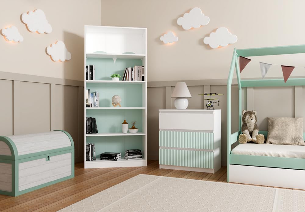 CDF Cassettiera Malwa M3 | Colore: Bianco/Menta | Mobile per documenti e piccoli oggetti | Ideale per soggiorno, camera da letto, cameretta dei bambini e camera dei ragazzi | 3 ampi cassetti