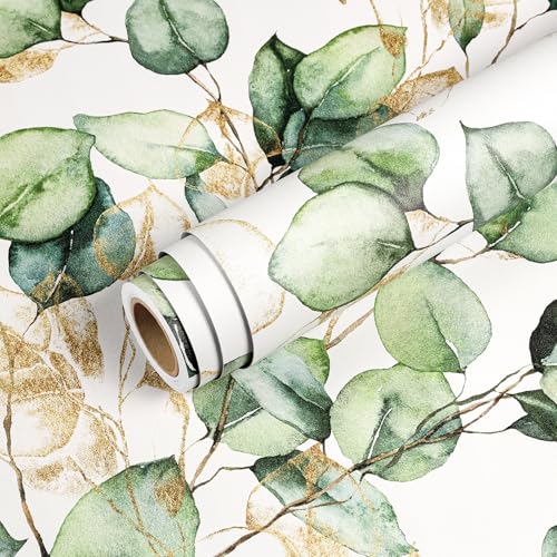 Livelynine 17.5x591 Botanical Nature Peel and Stick Wallpaper Vintage Sage Green and Gold Wall Paper for Bedrooms Living Room Apartment Friendly Eucalyptus Leaves Botanical Contact Paper for Drawers by Livelynine - Used condition - Image 7