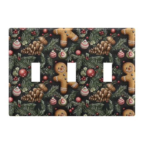 Light Switch Cover Christmas Gingerbread Man Cookies Wall Plates for Electrical Outlets 3 Gang 202b6397