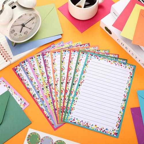 Image of TaoBary 160 Pcs Polka Dot Stationery Paper and Envelopes Set, 5.5 x 8.25'' | Stationary Set Letter and Envelopes, 50 Double Sided Stationery Writing Papers 50 Matching Envelopes 60 Round Dot Sticker