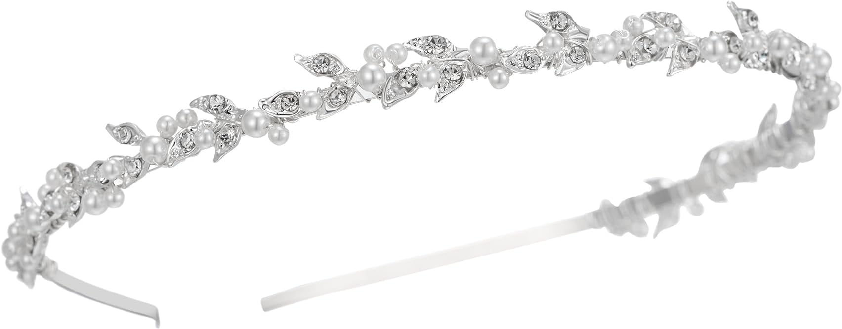 Rhinestone Bridal Headband Silver Crystal Tiara for Women Pearl Wedding Headpieces for Bride Hair Accessories for Prom Birthday Party