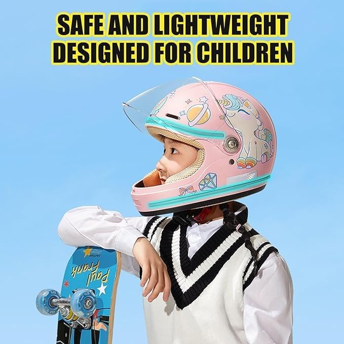 Casco Moto Integral con Visera para Niños De 5 A 14 Años - Diseño De Dibujos Animados para Todas Las Temporadas I, 46-52CM