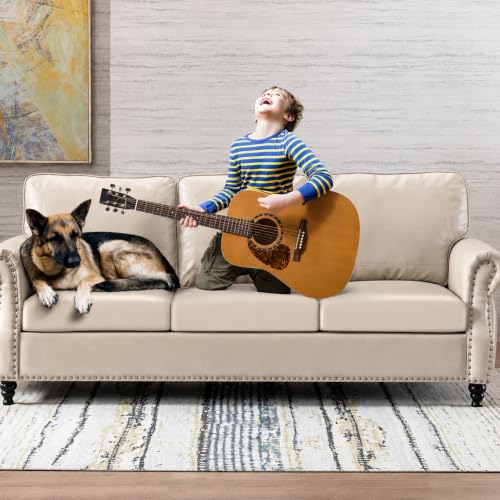 Image of YISUN PU Leather Couch Cushion Cover, Waterproof Stretch Sofa Slipcovers, Faux Leather RV Chair Seat Covers, Loveseat Cushion Replacement Chair /Furniture Protector, 2Pcs(Pale Beige)