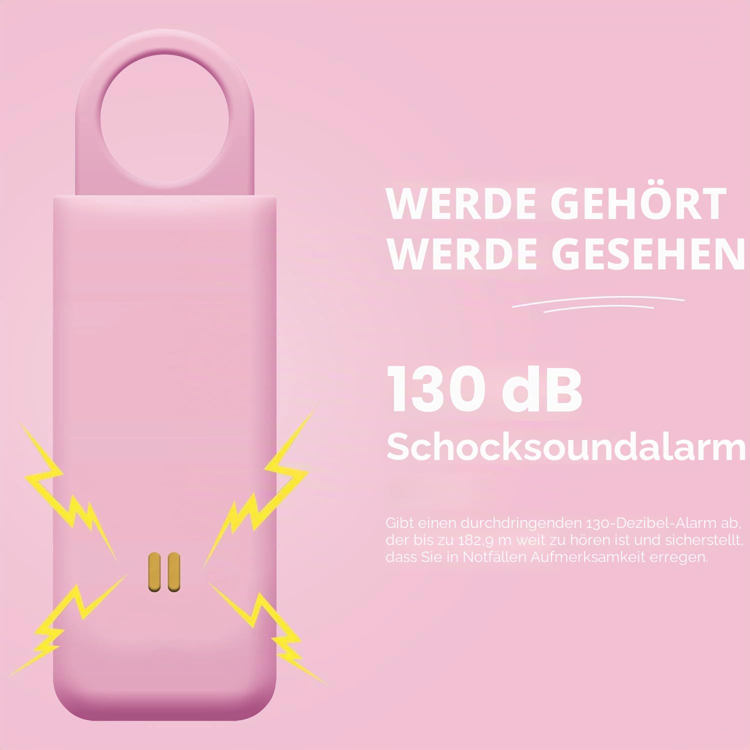 Personenalarm für Frauen mit GPS-Tracker – finde geliebte Menschen über Apple „Wo ist?“ App – USB-ladbarer 130dB Sicherheitsalarm, Bluetooth-Schlüsselfinder & Batterieanzeige Rosa GPS