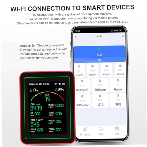 Moniteur de qualité de l'air CO2 et PM2.5 rechargeable avec application