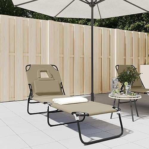Genérico Tumbona Plegable Acero Recubrimiento en Polvo Tela Oxford Taupe,Mobiliario,Muebles de jardín,Asientos de Exterior,Tumbonas-360179