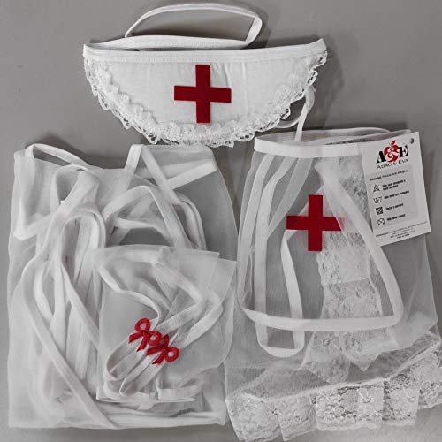 Fantasia de profissional da saúde sensual - Fogo e paixão com cap, Cor: Branca e vermelha