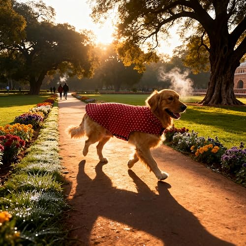 Image of JoyDaog Winter Dog Jacket Reversible Cloth 26 Inch - Red Polka Dot Dog Jacket, Fleece Warmth, Adjustable Fit for Larger Breeds