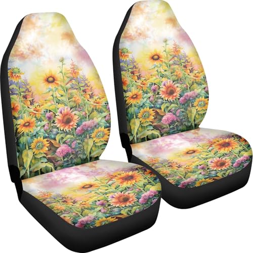 Quelytytrip Watercolor Sunflowers Print Car Seat Cover Front Seat Only Universal Fit,Sunflower Car Accessories for Women