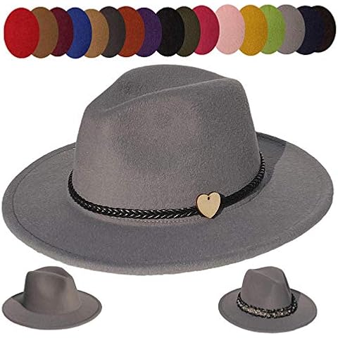 YiyiLai Men Women Vintage Wide Brim Felt Fedora Hat Wool Panama Cap & 2pcs Removable Bands Light Grey Cover