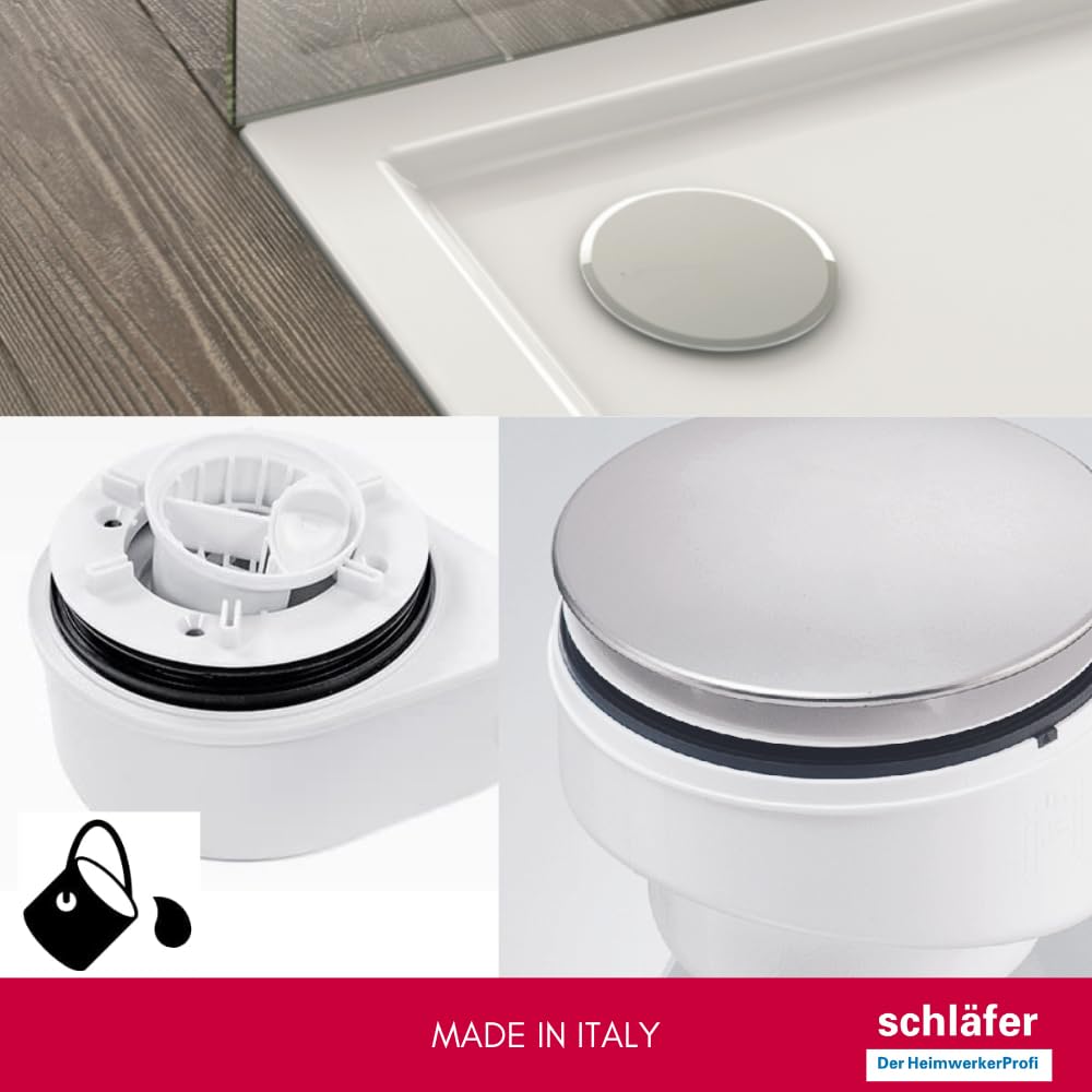 Schläfer 4397006 | Sifone Piatto Doccia Piletta di Scarico per Piatto Doccia Sifonata Ispezionabile, per foro doccia diam 90 mm, Tappo Coperchio Cromato Tubo di scarico diam 40/50 mm